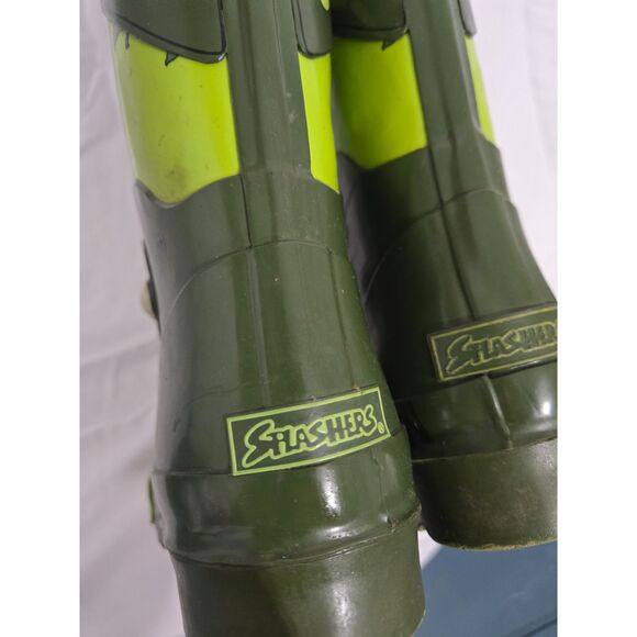 Steel Shank Dinosaur Splashers Boots Kids 2 Green Dino Face - Picture 7 of 8